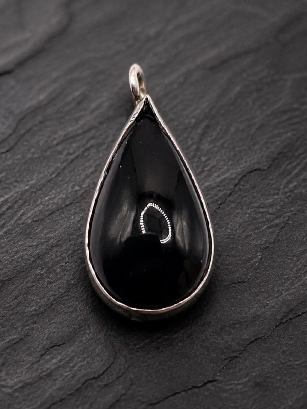 Black onyx Teardrop Sterling Silver Pendant